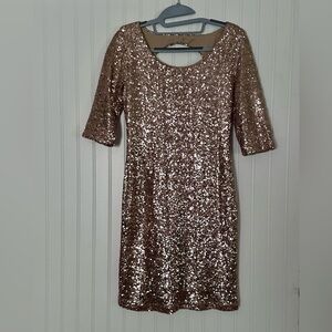 Gold Sequin Sheath Short Sleeve Dress